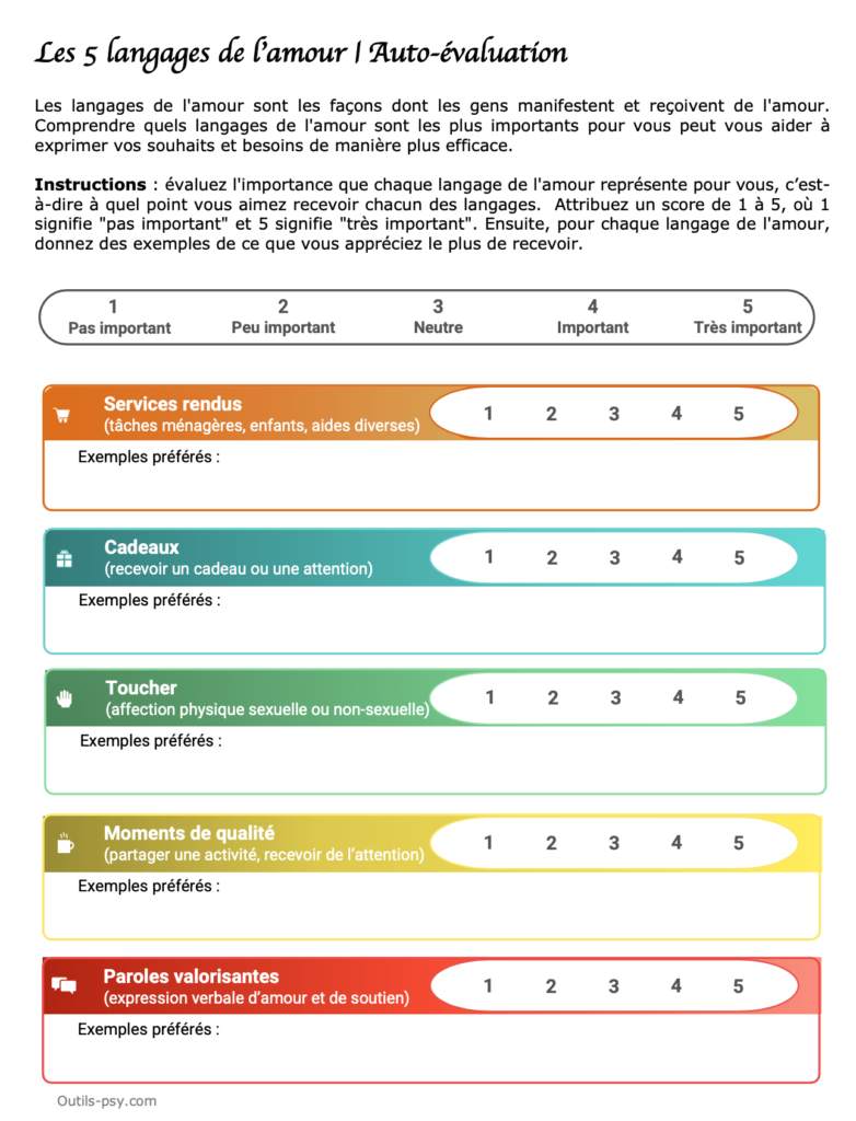 langages de l'amour évaluation pdf