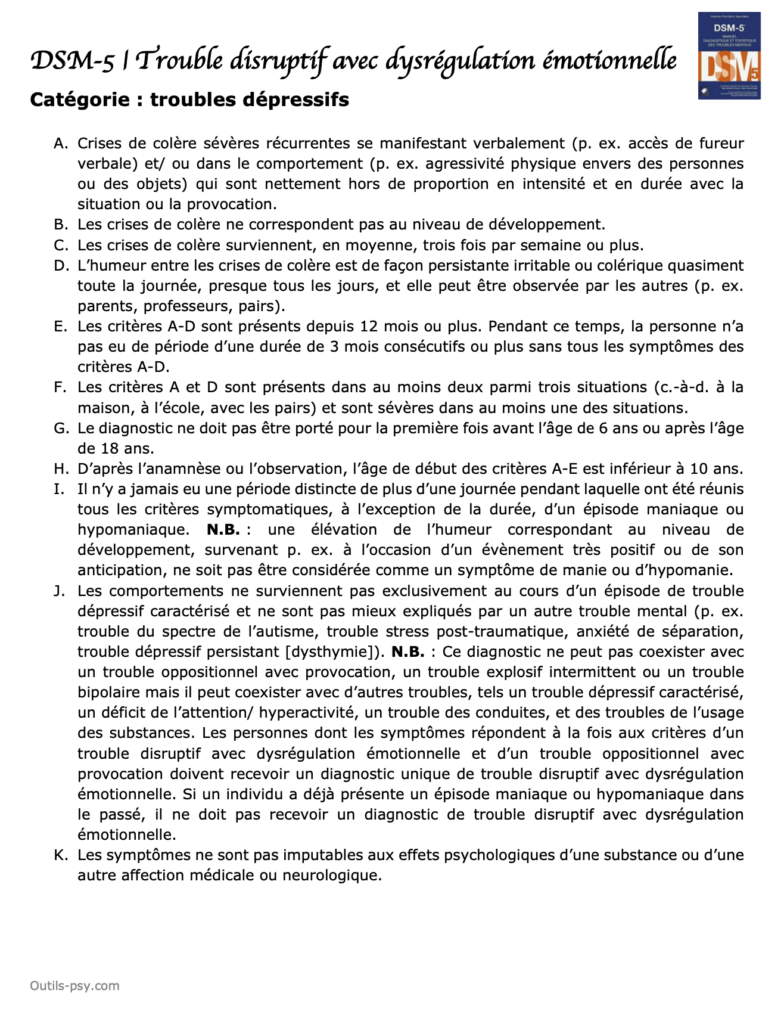 dsm-5 trouble disruptif avec dyrégulation émotionnelle pdf